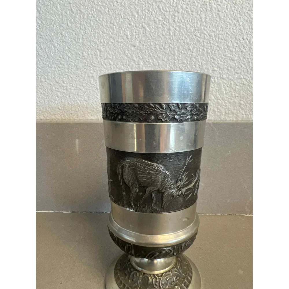 Vintage Wilton Armetale Tankard Goblet Cup Wildlife Deer & Tree Relief